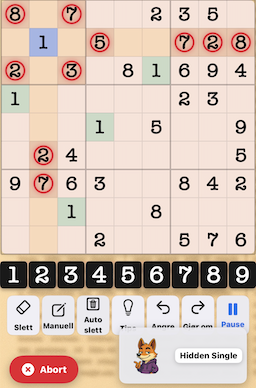 Hidden Single example in Sudoku