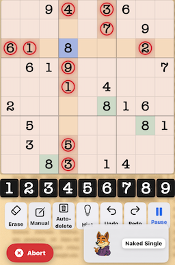 Naked Single example in Sudoku
