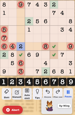 XY-Wing pattern example in Sudoku